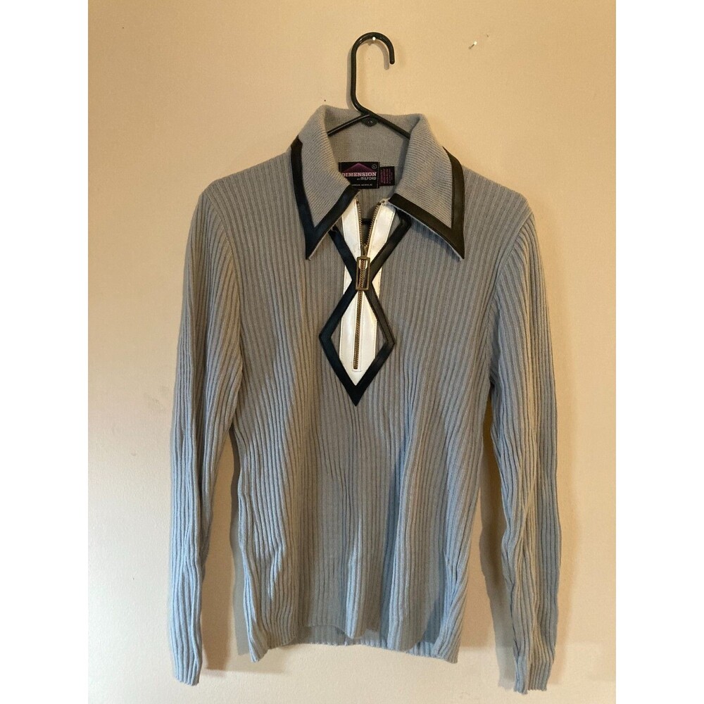VTG Dimension By Milford Mens Cream Zip Collared Sweater - size L - MADE IN USA